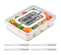 TOHADRILL Boîte Goûter avec Compartiments, Plateau à Collation avec 4 Fourchettes en Acier Inoxydable, Boîte à Goûter en Plastique Anti-Fuite, Organisateur avec Couvercle Poignée, pour Réfrigérateur