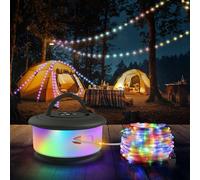TOHETO Guirlande lumineuse de camping de 10 m, enroulable, 3 en 1, portable, rechargeable, rechargeable par USB, pour tente, auvent, festival, décoration (noir)