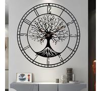 TOHOOYO Grand arbre de vie Horloge murale en métal noir Grande décoration de maison salon avec chiffres silencieux moderne d'un demi-siècle