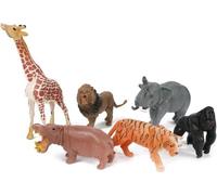 Toi-Toys - Animal World Figurines d'animaux - 6 animaux sauvages (tigre, lion, hippopotame, éléphant, girafe, gorille)