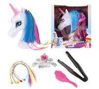 Toi-Toys Licorne Tête à Coiffer Enfant - Hair Styling Head with Hair Accessories Têtes d'exercice Cheveux Cadeaux pour Les Filles Jouet pour Enfants à partir de 3 Ans - 17x16,5x6,5 cm