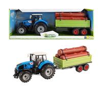 Toi-Toys Jouet Tracteur avec remorque en bois pour enfants - Tracteur pour enfants avec remorque - Voiture-jouet de la ferme - env. 20 cm - Bleu - dès 3 ans