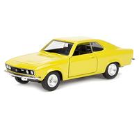 Toi-Toys Opel Manta A 1970 Voiture miniature en métal avec moteur à rétraction, 12 cm, 4 variantes 51, jaune