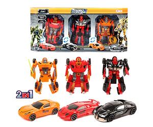 Toi-Toys Roboforces Transformers Robot de Voiture Déformé - Lot de 3 Set Robot Transformable Noir, Rouge et Orange - Figurine d'action Convertible Cadeaux Jouet pour Enfants à partir de 3 Ans - 20 cm
