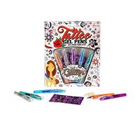 Toi-Toys Stylos Tatouage Enfant pour la Peau - Kit Tatouage Temporaire pour Filles Stylos Gel à Paillettes Pochoir Children Tattoo Cadeaux - 5 Couleurs