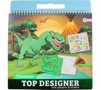 Toi-Toys TOP Designer Livre d'autocollants Dinosaure - Carnet de croquis - Livre de bricolage Dino avec pochoirs et autocollants - à partir de 6 ans