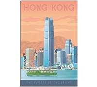 Toile Affiche Hong Kong Orients Riviera Skyline Sunset Vintage Rétro Mur Art Art Imprimer Chambre Décoration Accueil Décoration Sans cadre 50x75cm