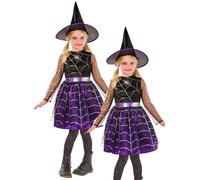 Toile Araignée Sorcière Filles Noir Veuve Sorcières Costume Halloween + Chapeau