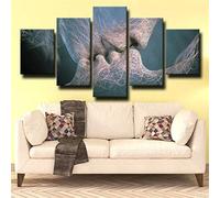 Toile Art Mural 5 Pièces Toile 5 Tableaux Couple Créatif S'Embrasser (L/Avec Cadre 150 X 80 Cm) 5 Panneau Mural Art Image Home Decor Pour Salon Photo Sur Toile Poster Des Illustrations -9H2R+V5R
