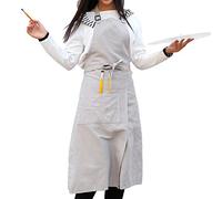 Toile Artiste tablier, tablier bavoir cravate réglable courroie de cou et taille, tablier travail toile unisexe universel avec des poches pour Cuisine Jardin Poterie Atelier Artisanat (Beige),Gris