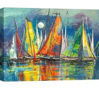 Toile avec voiliers - Luigi Florio, régate nocturne - 70x50 cm