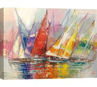 Toile avec voiliers - Luigi Florio, Voile réfléchissante - 70x50 cm
