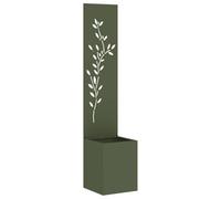 Toile brise-vue pour jardin, vert olive avec incrustations décoratives, 32 x 32 x 150 cm, acier résistant aux intempéries, surface mate, décoration murale pour terrasse, jardin, salon, chambre à