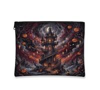 Toile château hanté avec fermeture éclair, citrouilles gothiques sombres, arbres effrayants, Halloween, noir, portable avec fermeture éclair, trousse de toilette pour voyage, sac à main, salle de bain