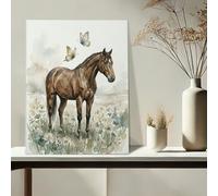 Toile Cheval Café Imprimé Papillons de la Nature Art Rustique Art Mural Décoration Esthétique Maison pour Salon Chambre Maison Maison Toile Enveloppée 16X