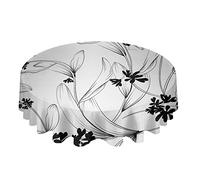 Toile Cirée Abstrait Fleur Oeuvre Noir Blanc Ronde Nappe De Table Elégante,Lavable Nappe De Jardin Ronde pour Exterieur Salle À Manger Cuisine 152Cm