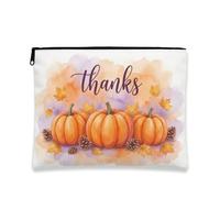 Toile citrouilles avec fermeture éclair, feuille rustique d'automne et pomme de pin, toile orange d'automne avec fermeture éclair, trousse de maquillage de voyage pour voyage, salle de bain, coiffeuse