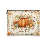 Toile citrouilles avec fermeture éclair, toile rustique fantaisie, feuilles, baies d'automne orange avec fermeture éclair, trousse de maquillage de voyage pour voyage, salle de bain, organisateur de