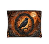 Toile corbeau avec fermeture éclair, branche mystique gothique, lune, Halloween, toile noire avec fermeture éclair, petite pochette de maquillage pour voyage, salle de bain, organisateur de coiffeuse