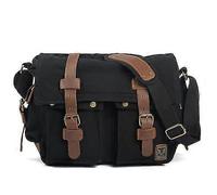 Toile cuir hommes messager sacs je suis légende will smith big sacoche bandoulière ordinateur homme portable mallette voyage sac à main-Noir Noir