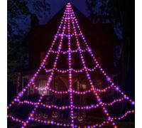 Toile d'araignée à DEL pour décorations d'Halloween d'extérieur - 616 DEL, 8 modes d'éclairage, toile géante lumineuse de 5 m (violet et orange)