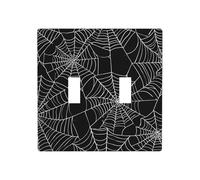 Toile d'araignée blanche sur double interrupteur noir à bascule, plaque murale, décoration d'interrupteur, taille standard - 11,4 x 11,4 cm