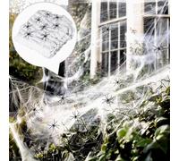 Toile d'araignée décorative d'Halloween, 100 g de toiles d'araignée blanches, avec 40 araignées noires en plastique, pour extérieur, jardin, intérieur, fête d'horreur, décoration