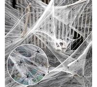 Toile d'araignée décorative d'Halloween - 200 g - Blanc - Avec 40 araignées noires horreurs - 1000 m² - Décoration d'intérieur effrayante pour l'intérieur, l'extérieur, les maisons, le jardin, la