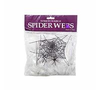 Toile d'araignée décorative d'Halloween de 4,9 m, toile triangulaire avec lumières violettes, géantes et petites araignées noires effrayantes, 40 g en coton pour la maison, l'extérieur, la cour, la