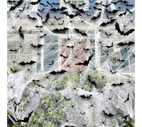 Toile d'araignée d'extérieur pour décoration d'Halloween, 1 600 m² avec 100 fausses araignées d'Halloween et 60 chauves-souris d'Halloween pour décoration extérieure d'Halloween