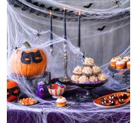 Toile d'araignée d'Halloween - 100 g de toile extensible avec 30 fausses araignées, couvre jusqu'à 240 m², décoration d'intérieur et d'extérieur pour fête, cour, fenêtres et arbres