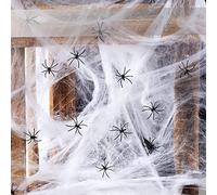Toile d'araignée d'Halloween avec 300 g de toile d'araignée et 50 araignées, décoration pour l'intérieur de table, fête, porte et fenêtre, carnaval, jardin, horreur, décoration extérieure