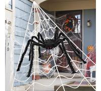 Toile d'araignée d'Halloween de 508 cm + araignée géante de 150 cm + 20 bébés araignées avec une énorme toile d'araignée triangulaire pour décoration d'intérieur et d'extérieur pour décoration
