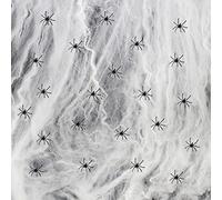 Toile d'araignée d'halloween, décoration de fête en Toile d'araignée, Toile d'araignée 60g, 22 araignées,décoration de fête en Toile d'araignée Blanche élastique pour Maison hantée