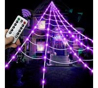 Toile d'araignée d'halloween,Toile d'araignée de 5m avec 250 lumières LED Violettes,décorations d'halloween,8 Modes,décorations de fête avec télécommande et minuterie,pour décorations extérieures