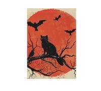 Toile d'araignée d'horreur d'Halloween corbeaux branches d'arbre chat noir drapeaux d'Halloween décoratifs d'extérieur bannière de Pâques pour décoration extérieure 71 x 101 cm double face