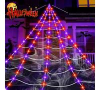 Toile d'araignée géante à 250 DEL avec lumières violettes et oranges, toile d'araignée blanche triangulaire éclairée avec fil robuste, étanche, minuterie, 8 modes pour décoration d'Halloween de cour