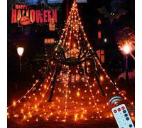 Toile d'araignée géante de 5 m et 300 lumières LED rouges étanches (télécommande 8 modes) pour intérieur/extérieur, porche et cour, décoration de maison hantée