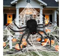 Toile d'araignée géante gonflable de 101,6 cm + toile d'araignée géante triangulaire de 501,6 cm + toile d'araignée de 20 g, fausses araignées poilues effrayantes pour intérieur et extérieur, fête