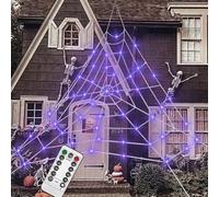 Toile d'araignée géante pour décoration d'extérieur, 125 LED violettes lumineuses de 5 m, toile d'araignée géante, accessoire de décoration sur le thème du festival d'Halloween, accessoire de