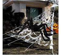 Toile d'araignée géante pour Halloween - Grande toile d'araignée triangulaire de 508 cm avec grande araignée artificielle de 150 cm pour intérieur ou extérieur, cour, fête, décoration de maison hantée