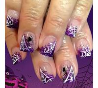 Toile D'araignée Glamouring Nails En Plastique Blanc Toile D'araignée Halloween Nails Art Pour Fêtes Costumées Et Événements 24 Pièces À Usage Rapide Halloween Nail