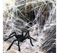 Toile d'Araignée Halloween, 300g Toile d'Araignée Blanche Extensible + 1PCS Grande Araignée + 50PCS Petites Araignées, Décorations d'Halloween, pour Intérieur Extérieur Fête Halloween Maison Hantée