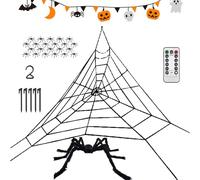 Toile d'Araignée Halloween, Décorations Araignées Extérieur, 8 Modes d'Éclairage Réaliste LED Éclairant Taille Géante pour Maison Hantée Fenêtre Porte Jardin Allée Arches de Ballons