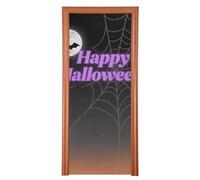 Toile d'araignée Happy Halloween - Couverture de porte d'entrée noire - 89 x 200 cm - Bannière « Hello Summer » - Décoration de fête et fournitures pour la maison M