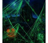 Toile d'araignée lumineuse d'Halloween - 200 g - Toile d'araignée phosphorescente - Pour décoration d'horreur de fête, jardin, maison, maison hantée et accessoires de fête