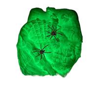 Toile d'araignée pour décoration d'Halloween - Toile d'araignée super extensible en polyester 100 g avec 20 fausses araignées, décoration de fête d'Halloween intérieure et extérieure (vert)