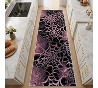 Toile D'Araignée Rouge Abstraite Tapis de Couloir Long 90x210 cm Tapis Antiderapant Lavable Paillasson Interieur Entree, Toile D'Araignée Géométrique Tapis de Passage Descente de Lit pour Chambre