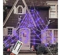 Toile d'araignée triangulaire lumineuse à distance - Toile lumineuse de 5 m avec araignée en peluche de 1,25 m, 40 g de soie et 20 petites araignées, accessoire d'extérieur étanche pour hanter les