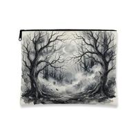 Toile d'arbres avec fermeture éclair, gothique fantaisie, branches de brouillard d'automne noir portable avec fermeture éclair, trousse de toilette de voyage pour voyage, sac à main, salle de bain